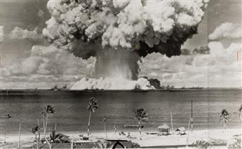 (NUCLEAR) A group of four panoramic atomic bomb testing photographs, including two sets of duplicates from the Bikini Atoll Baker Day b